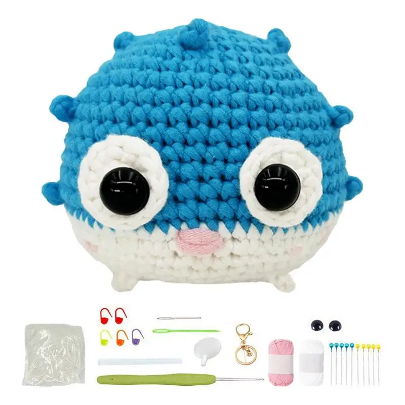 Complete Crochet Set Cute Handmade DIY Crochet Blowfish Kit Portable Crochet Animal Starter Kit With Simple Crochet Tool Set