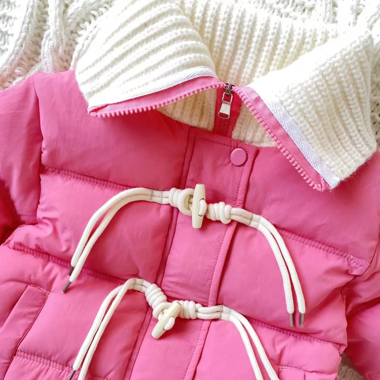 Sweet Rose Girls Cotton Jacket Winter Knitted Collar Patchwork Cotton Padded Coat Thick Warm Kids Outerwear image 3