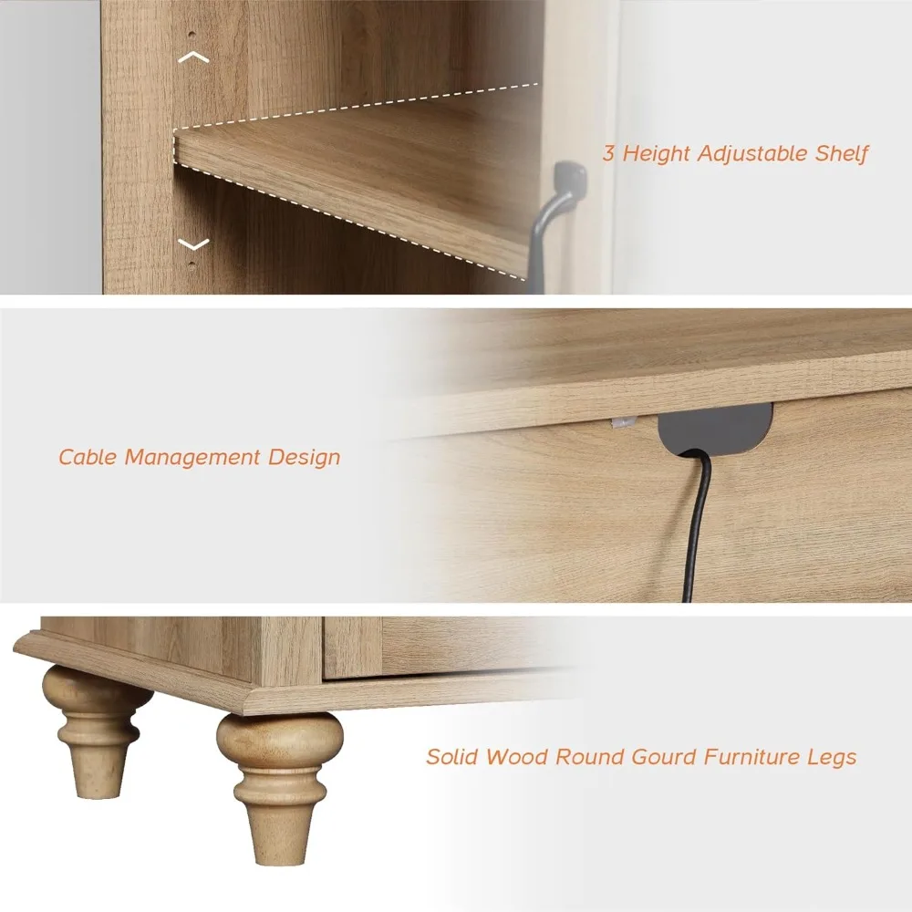 Suporte de TV Farmhouse para TV de 100 polegadas, mesa de console de TV 3 em 1 para TV de 75/80/85/90 polegadas, centro de entretenimento