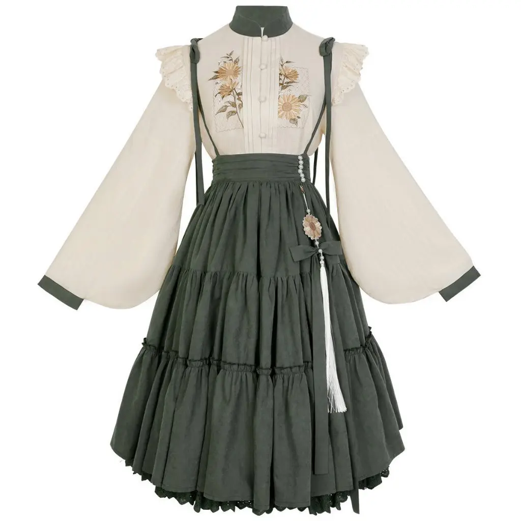 Hanfu Women's Chinese Style Sunflower Two-Piece Set Original Design Daily Element 8469