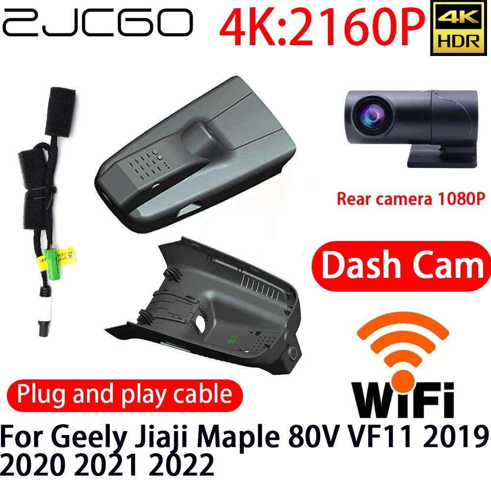 

ZJCGO 4K DVR Dash Cam Wifi Front Rear Camera 24h Monitor For Geely Jiaji Maple 80V VF11 2019 2020 2021 2022