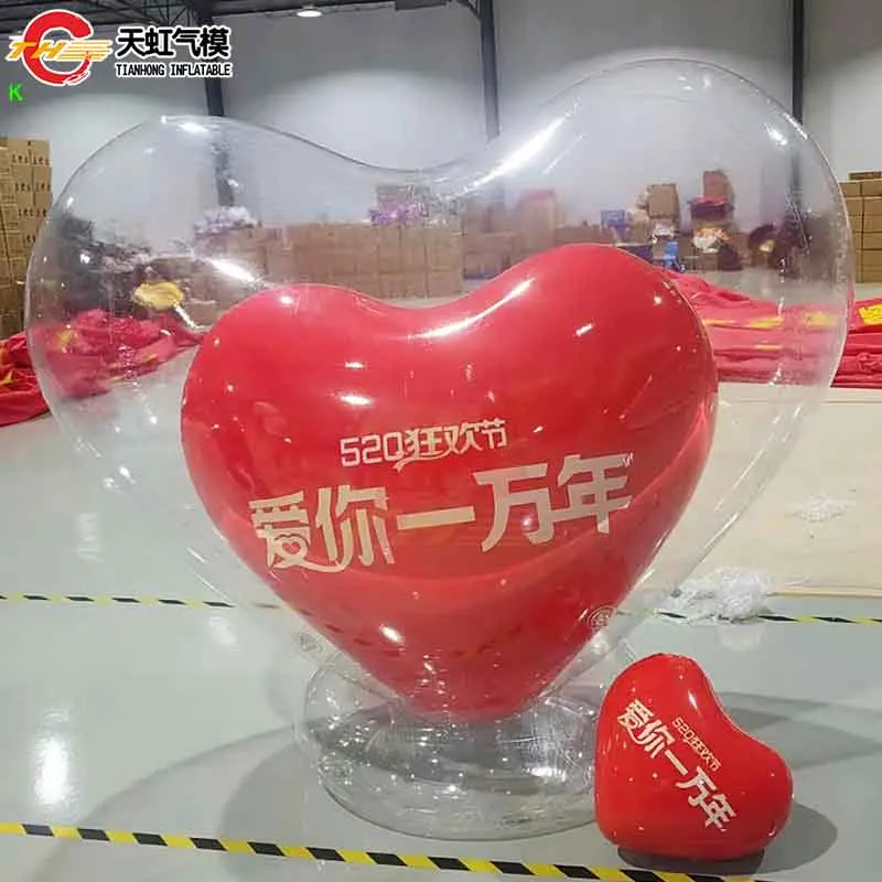 Fast Shipping Valentine's Day Giant Inflatable Heart Balloon Double-Layer Transparent Heart Balloon with Red Core for Decoration