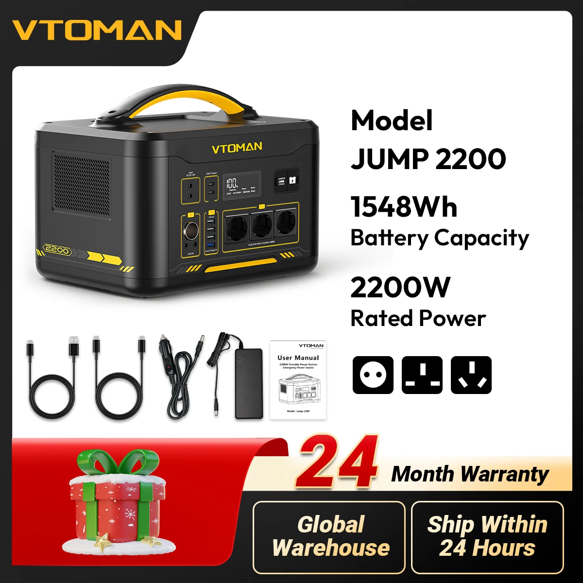 VTOMAN JUMP 2200 Centrale elettrica 1548Wh Batteria LiFePO4 2200W Uscita CA Alimentazione di emergenza per campeggio all'aperto, uso domestico, viaggi in camper