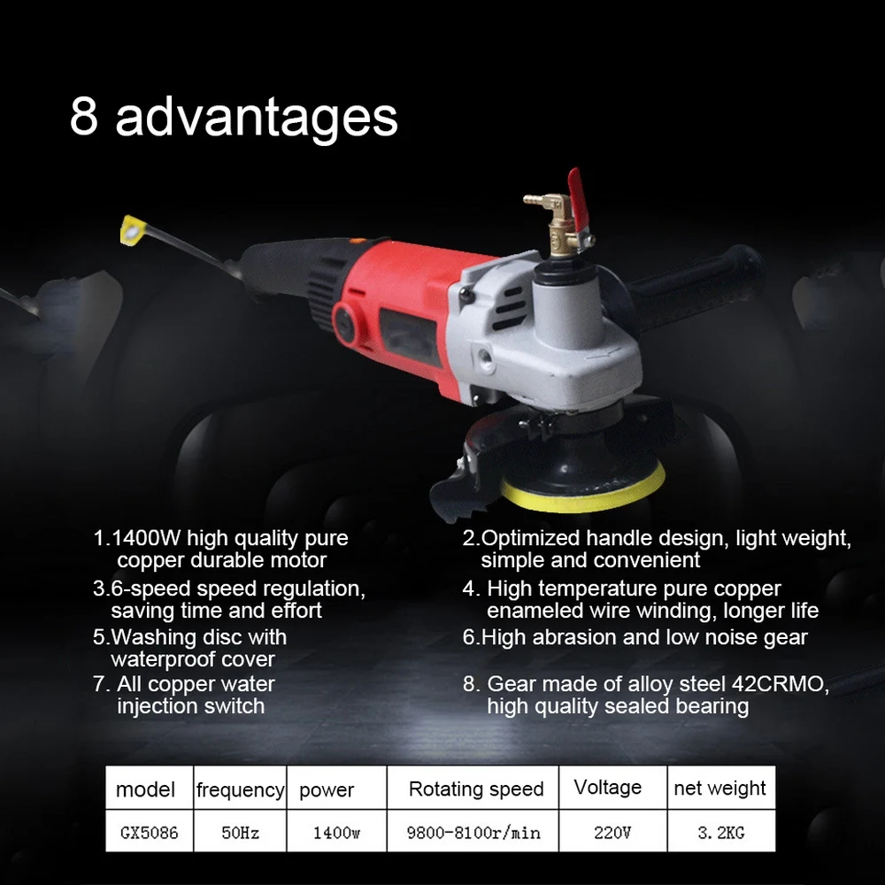 Imagem -03 - Máquina Polidor de Pedra Concreto Mármore Granito Moagem Polimento Polisher Moinho Água Ângulo Moedor Ferramentas Elétricas 1400w