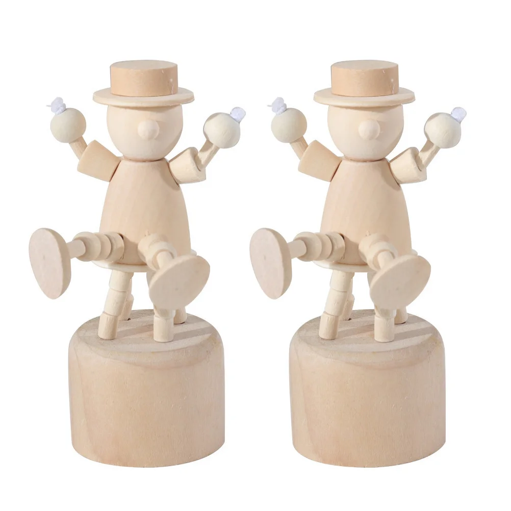 

2pcs Wooden Clown Statue Desktop Ornament Diy Wood Decor Home Bedroom Living Room Decoration Unfinished Creative Gift