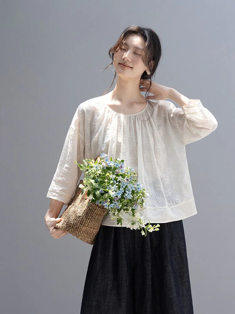 

Новая коллекция Le: 100% хлопковая летняя тонкая футболка с вышивкой, женская повседневная свободная футболка из ткани Colion