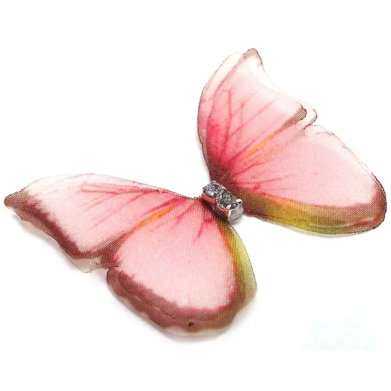 Hot sale 50Pcs Gradient Color Organza Fabric Butterfly Appliques 38Mm Translucent Chiffon Butterfly for Party Decor, Doll Embe