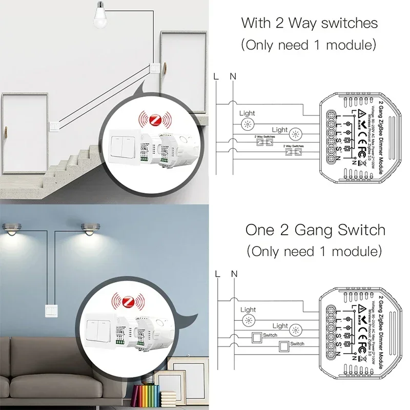 2 Gang ZigBee Smart Light Dimmer Switch Module Mini DIY Hub Required Smart Life Tuya Remote Control Work With Alexa Google Home