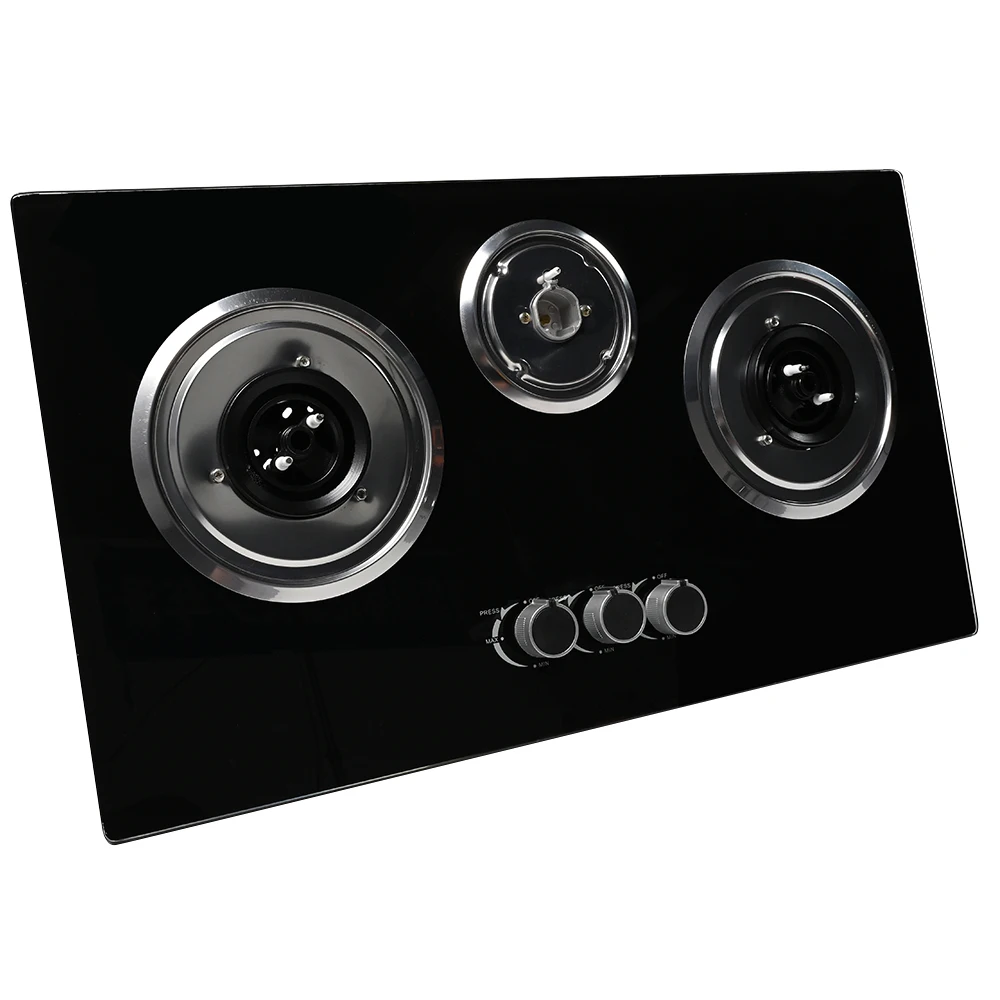 ガラスパネルガスコンロ - 電池点火式LPGクックトップ、安全機能付き家庭用キッチンコンロ