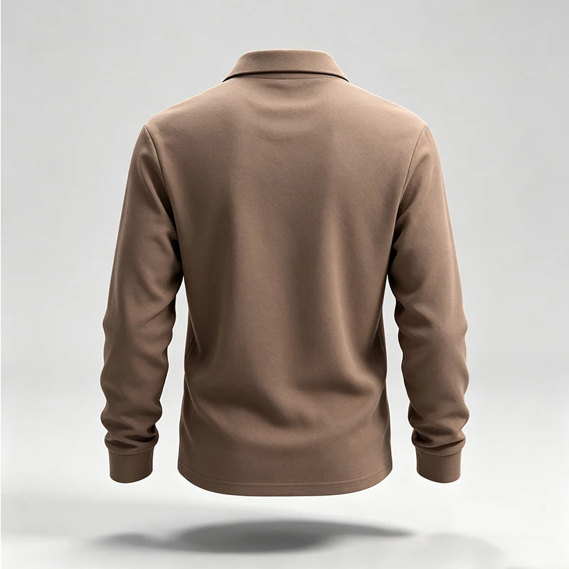 Herren-Polohemd mit Reverskragen, langen Ärmeln, Knopfleiste und Buchstabenmuster, aus weichem Stoff, ideal für den urbanen Alltag, den täglichen Arbeitsweg und lässige Streetwear-Outfits. – Detail 4