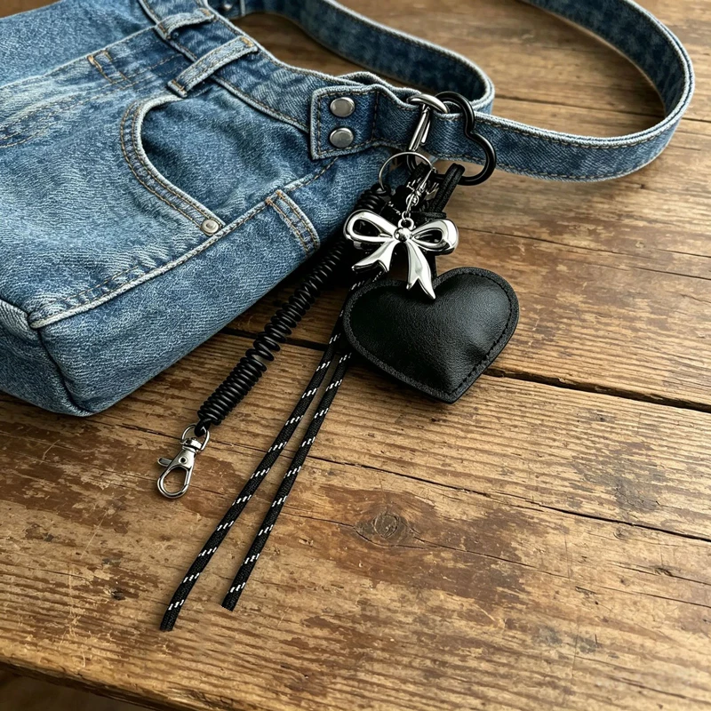 Kawaii Heart Leather Keychain Pendant Trendy INS Style Bag Decor Korean Fashion Creative Accessory