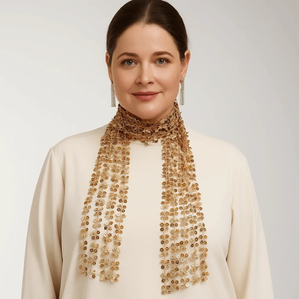 

Sequins Sequin Scarf Flower Shape Tassel Belly Dancing Scarf Glitter Embellished Dance Accessories Waist Chain