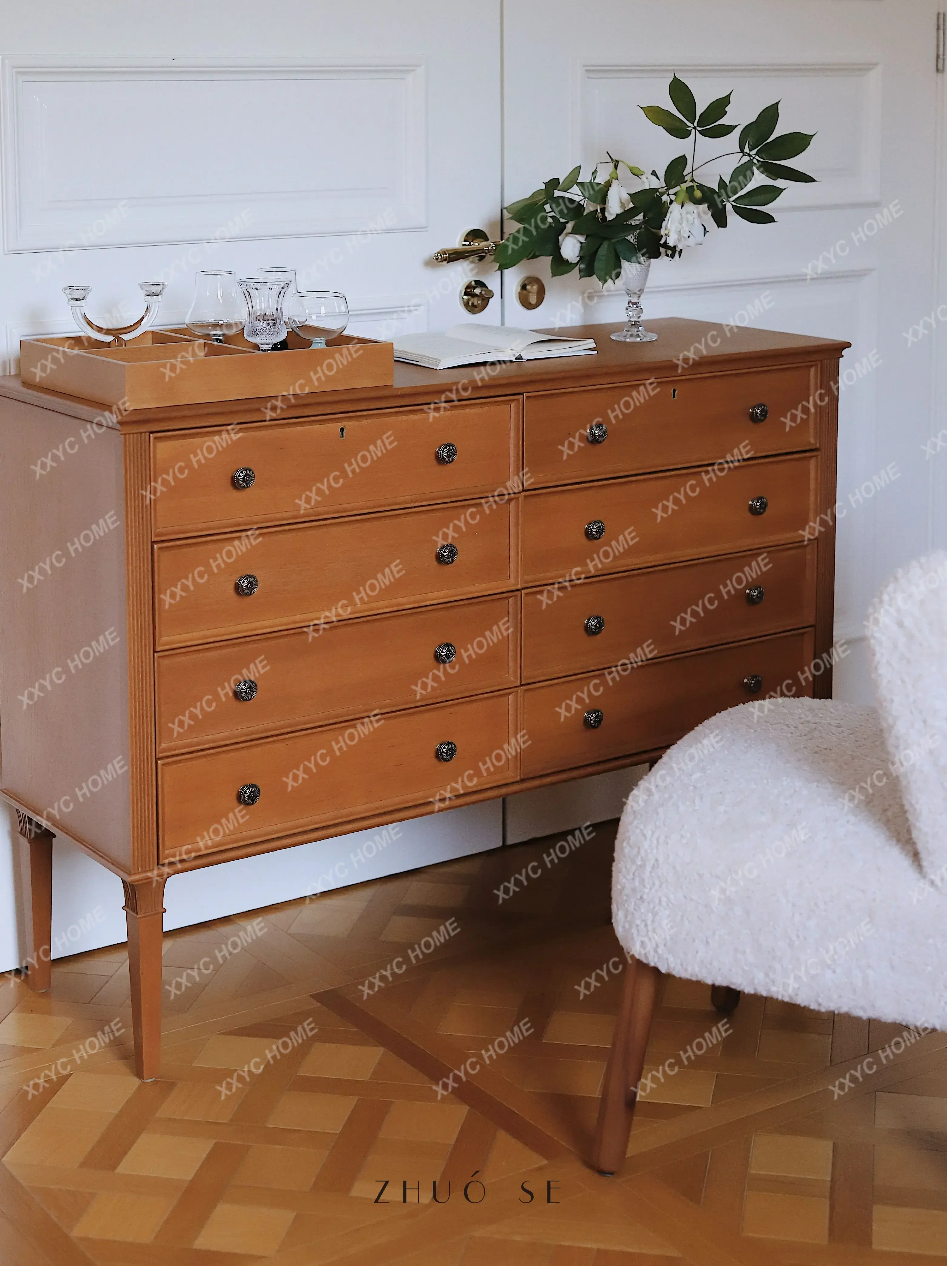 

HAntique solid wood drawer in chest, retro dining side cabinet, bedroom storage side cabinet