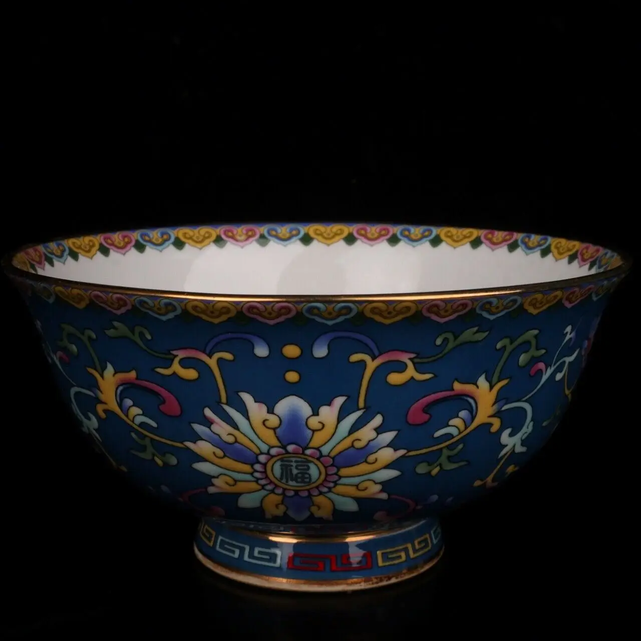 5.5" Chinese Famille Rose Porcelain Gild Lotus Flower Branch High Foot Bowl