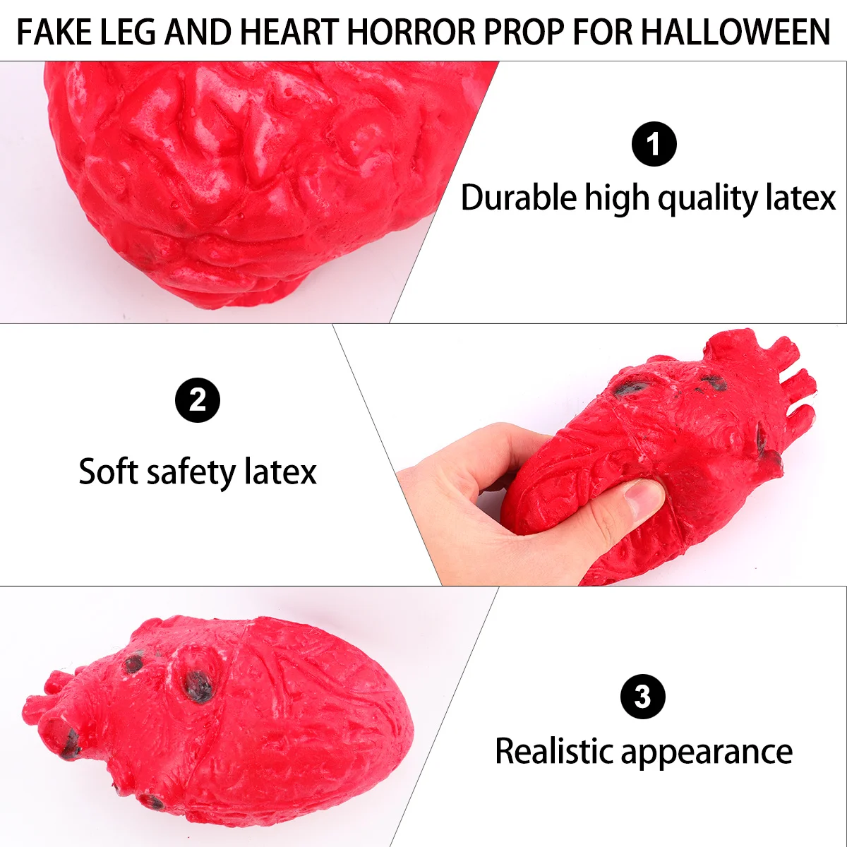 

2 шт. латексные реалистичные декорации в виде мозга и сердца для Хэллоуина, многоразовые аксессуары для розыгрышей