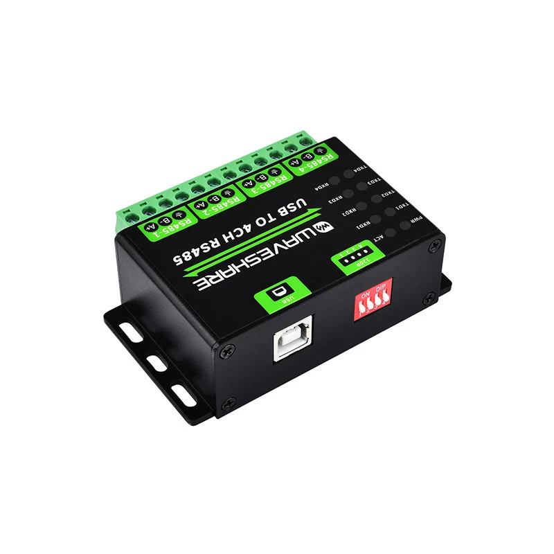Industrial USB to 4‑Port RS485 Converter Module – with Metal Enclosure, Surge/ESD Protection, Switchable Termination Resistor