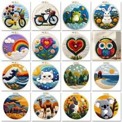 GATYZTORY Diy Wool Needle Felt Starter Set Wool Painting Set Diy Gift Animals Scenery Needle Felting Painting For Home Wall Art