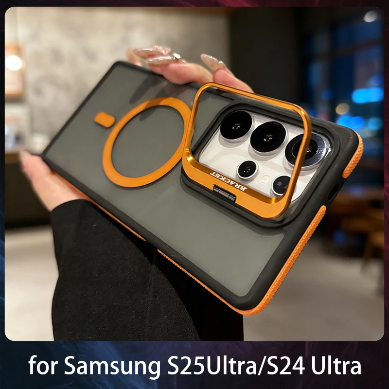 Luxuriöse magnetische Hülle für Samsung S25 Ultra S24 Ultra Funda, Metalllinsenschutz, Ständer, stoßfeste Abdeckung, Stoßstangenschale