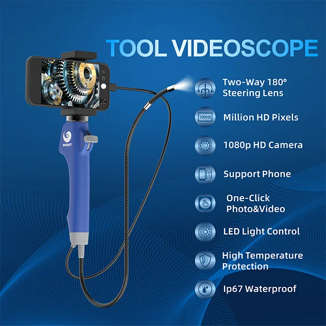 180° Two-Way Industrial Borescope Camera 3.9mm IP67 USB Endoscope with 1MP for Pipe/Machine Inspection (1M Length Customizable)