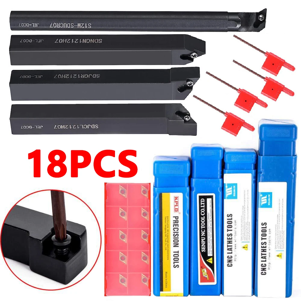 

DCMT070204 10Pcs Carbide Insert Blades + 4Pcs Lathe Turning Tool Holder Set + 4Pcs Wrench For Lathe Turning Tool Machine Sets