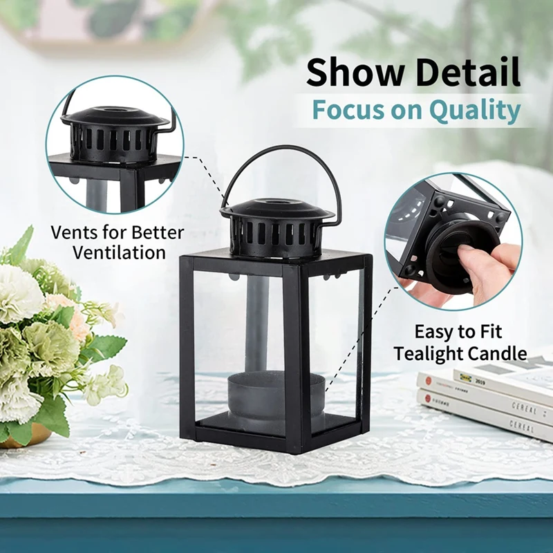 ABPQ-Lanterns للشموع فوانيس الحديقة، 2 قطعة فوانيس صغيرة معلقة على الطراز العتيق لشمعة Tealight، حاملات ضوء الشاي