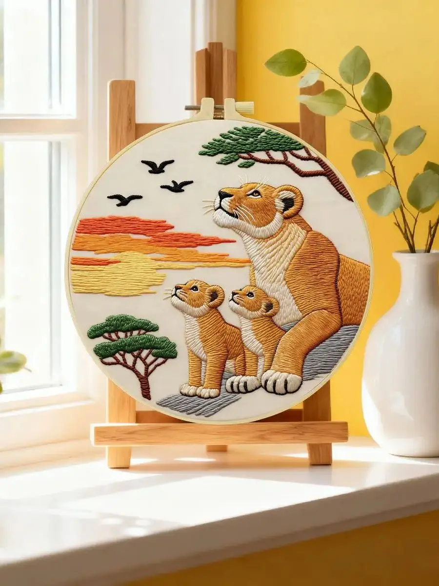1 Stück 20X20CM/15X15CM 7,87/6,3 Zoll Tier - Löwe Stickerei Starter-Kit DIY-Kit DIY-Stickerei-Set Handarbeiten Nadelkunst – Detail 6