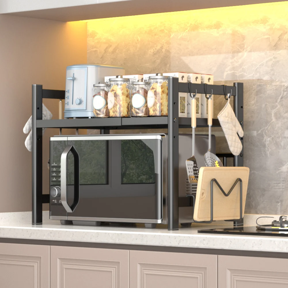 رف ميكروويف قابل للتوسيع، حامل رف فرن الميكروويف، رف زاوية المطبخ، رف الطابعة المكتبية، رف الخبازين
