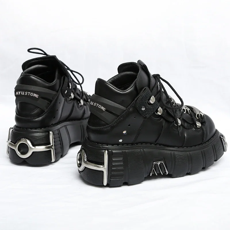 2025 Spring Autumn New Low-Top Metal Platform Shoes Sole Dad Shoes Heightening Punk Shoes Thick Sole Round Toe Single Shoes