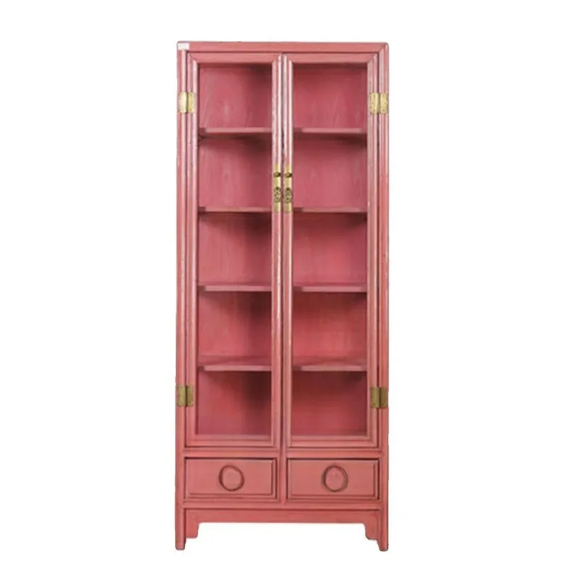 Chinese solid wood simple wine cabinet, living room bookcase glass partition locker, decorative cabinet, entrance cabinet,