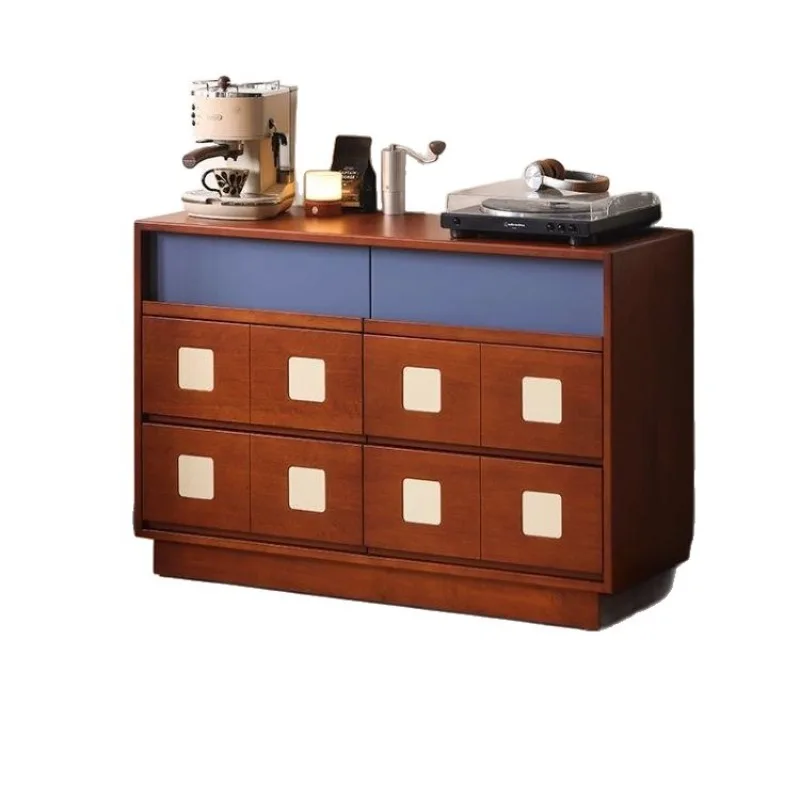 

Medieval solid wood bucket cabinet Bauhaus color matching retro dining side cabinet living room bedroom storage against the wall