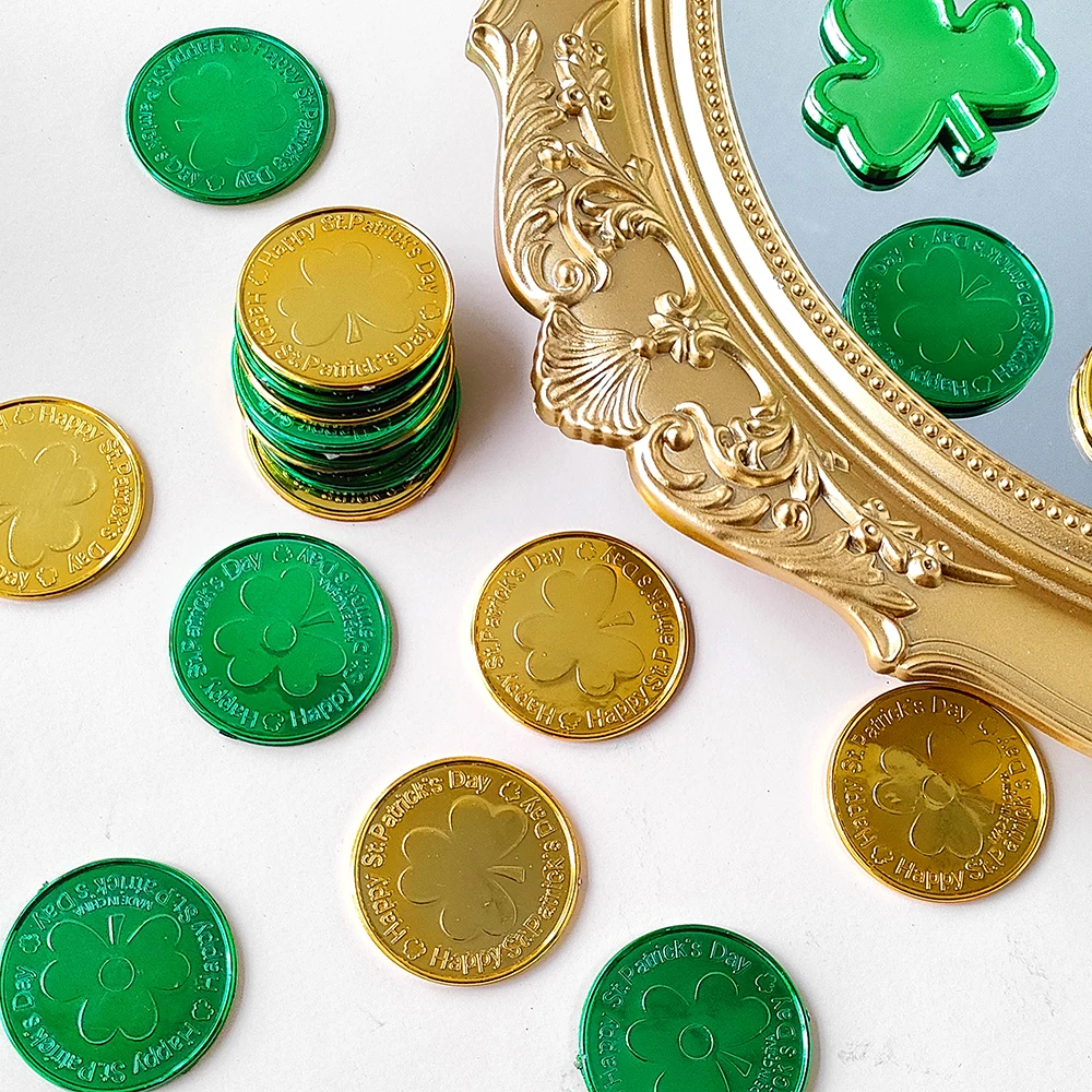 20/40 pz giorno di san patrizio Lucky Shamrock monete monete di plastica oro verde per la decorazione della festa irlandese forniture casa regalo giocattolo