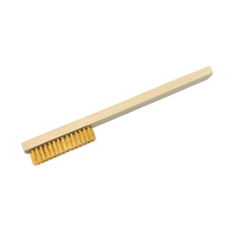 Japanese 4 Rows Brass Hand Brush 9-1/4 Inch Wood Handle Non-Scratch Brass Bristle for Jewelry Metal Soft Cleaning P