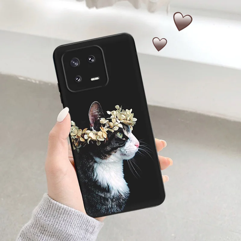 Soft Case for Redmi Note13 Pro 5G Note12 13C Xiaomi 13 Pro 12 Lite 12t 12x 12c Cute Pink Funny Cat Black Phone Cases Cover image 4