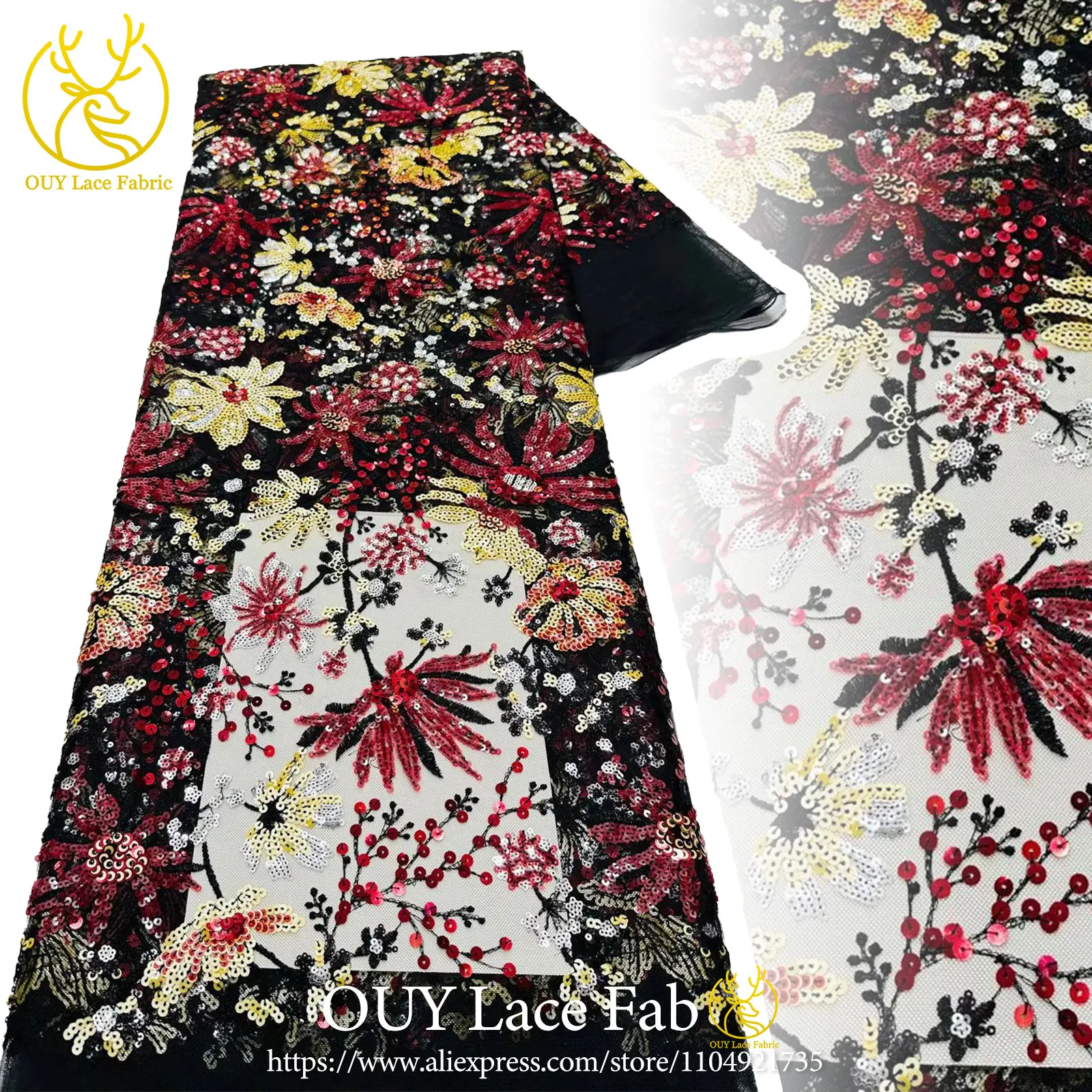 

5 Yards Of The Latest African Sequin Embroidered Lace Fabric High-Quality French Nigerian Mesh Tulle Lace Fabric Party Dress