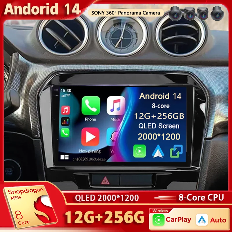 Autoradio Android 14 pour Suzuki Vitara 4 2014-2018, 2K QLED, Limitation, Lecteur Vidéo, GPS, Stéréo, CarPlay, 4G, Navigation DSP