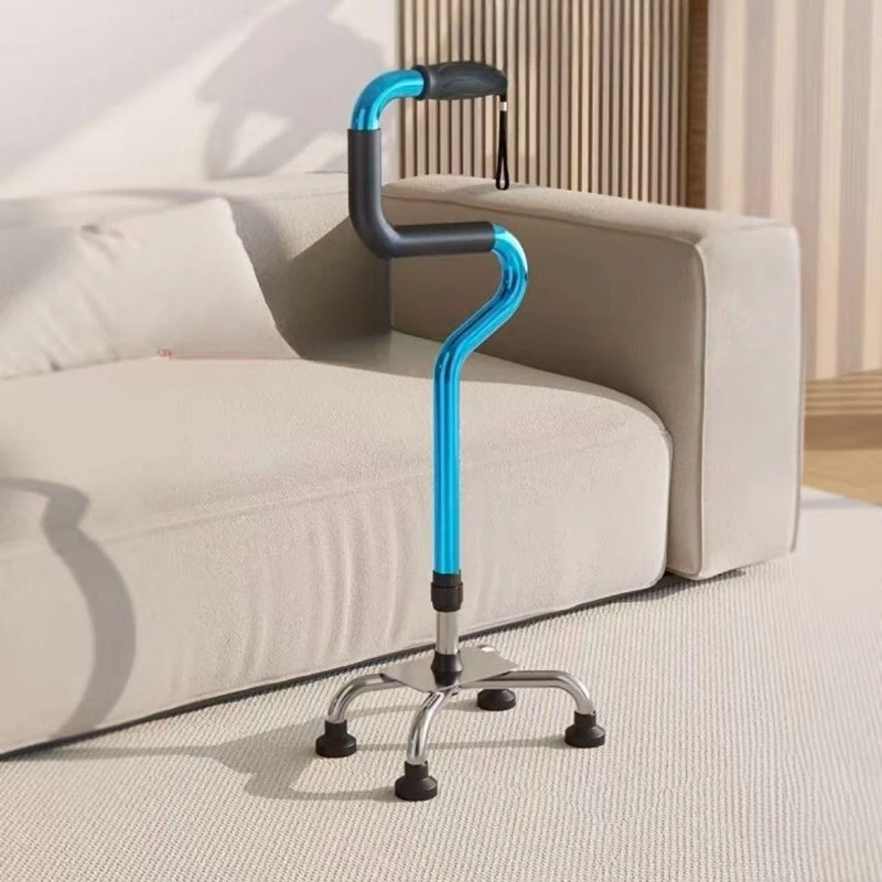 

Bow Shaped Walking Cane Four Leg Support Stick Adjustable Anti Slip Crutch Lightweight Mobility Aids for Elderly Rehabilitation