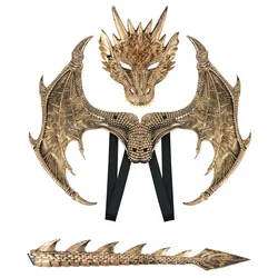 New Halloween Upgrade RP Gold Ultra Light Children's Party Dragon Mask Cosplay Dress up Prop Set