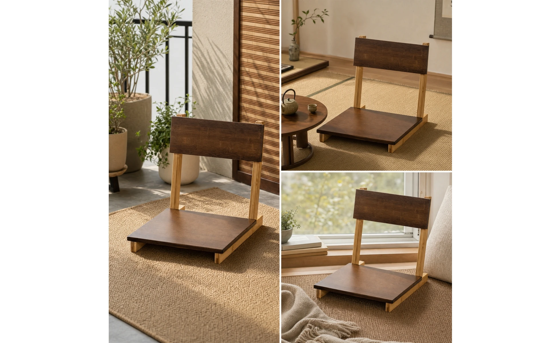 Bamboo Folding Floor Chair with Backrest Japanese-inspired Low-profile Seat for Meditation or Tea Time