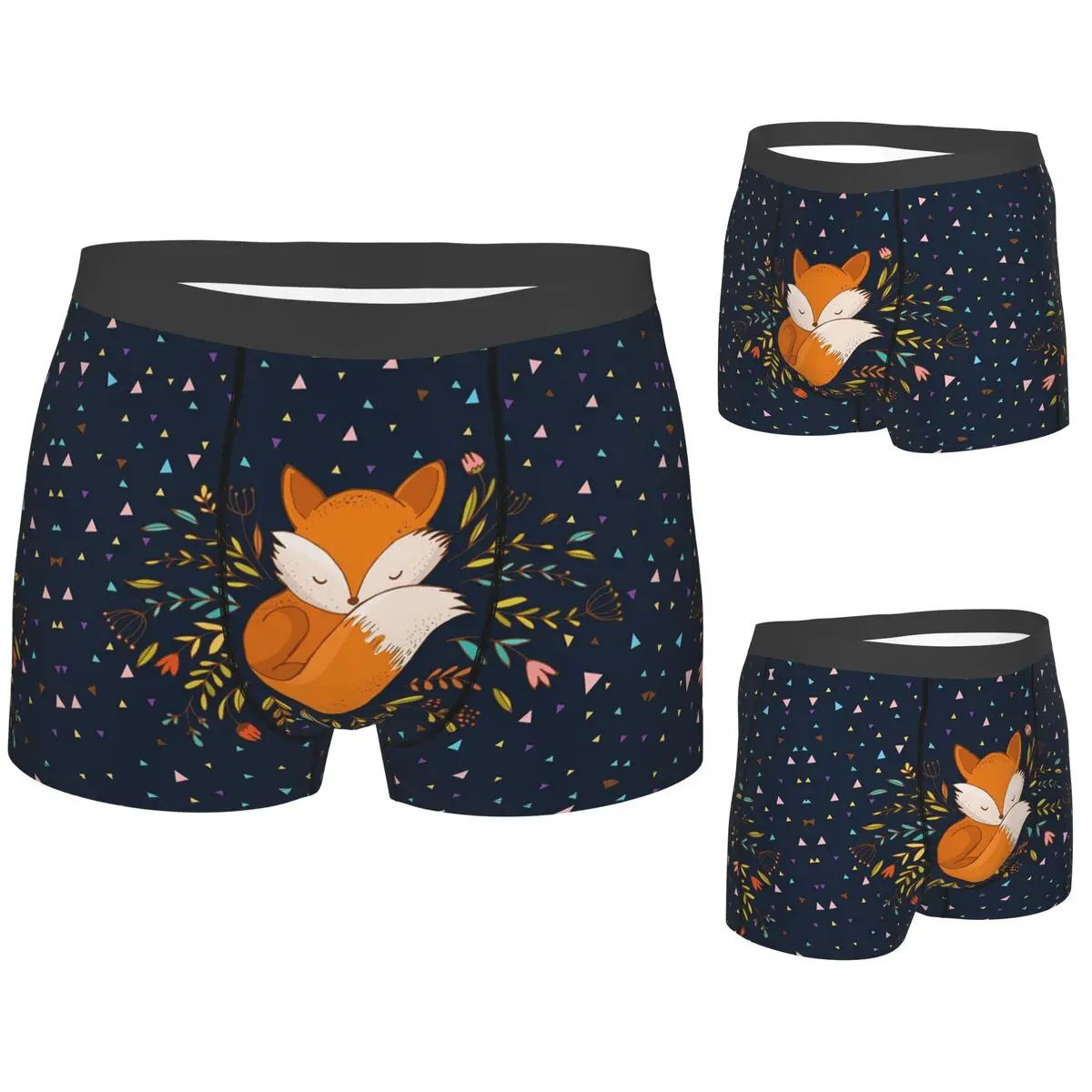 

Boxer Underpants Shorts Cute Fox Flowers And Triangles Panties Male Breathable Underwear for Homme Man Boyfriend Gift