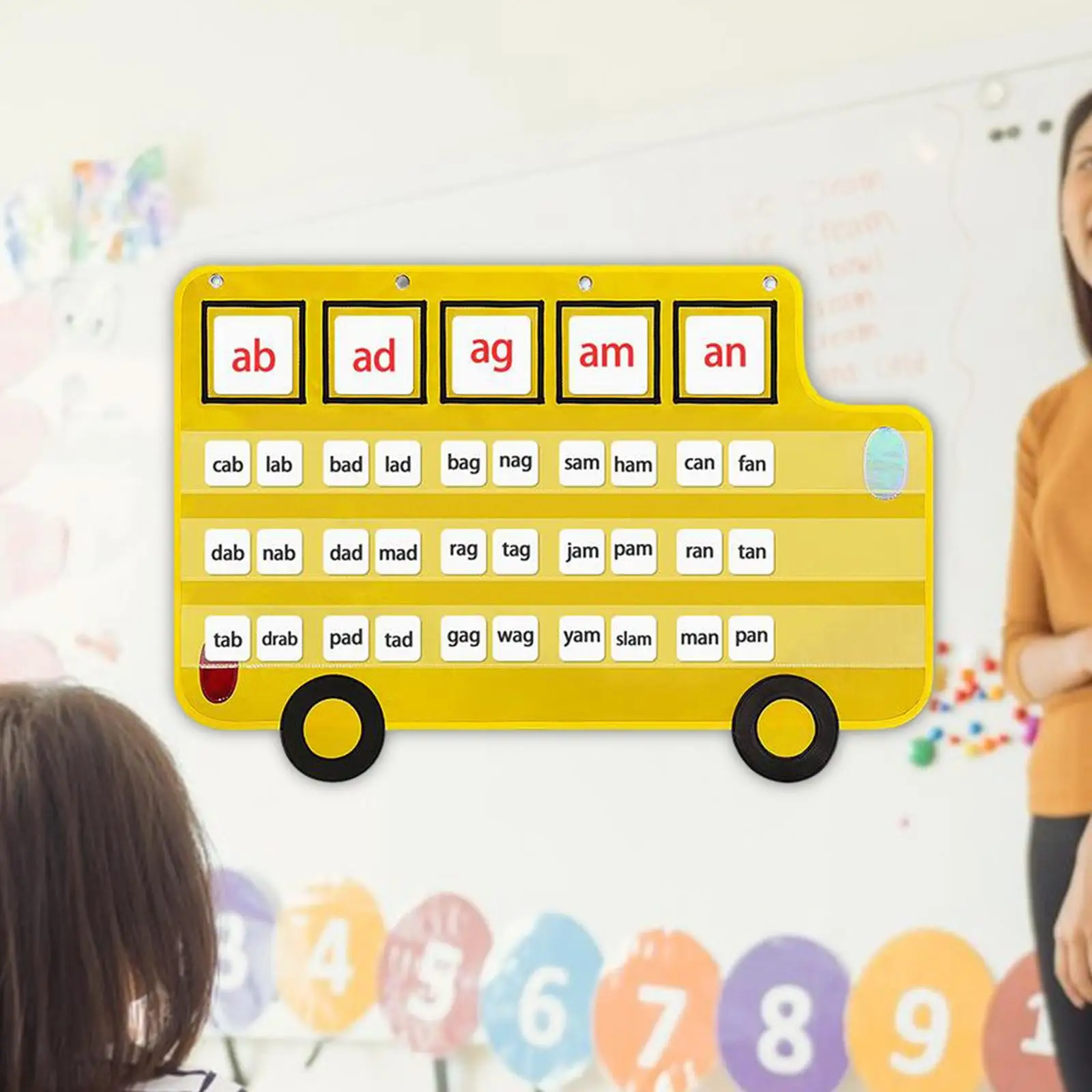 Bus Pocket Chart Wall Organization Classroom Organizer for Cards Hanging for Activities Preschool Learning