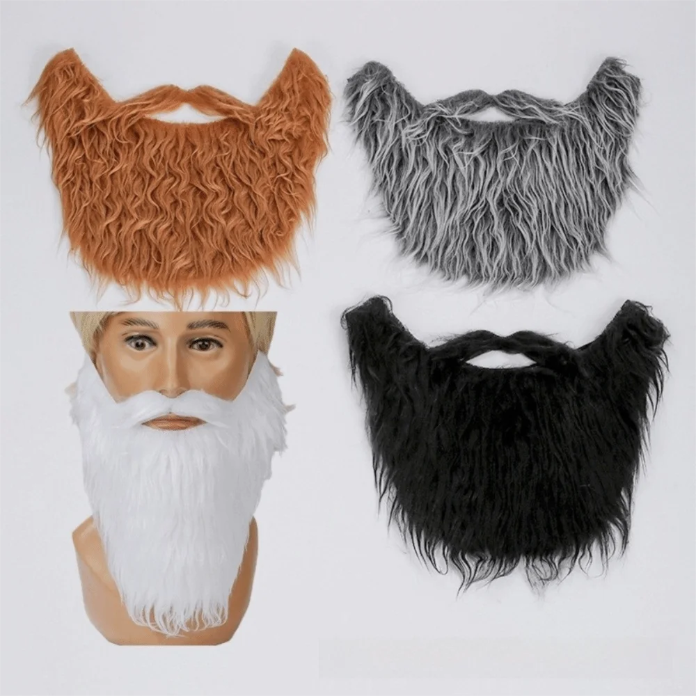 Long Curly Fake Beard Synthetic Hair Realistic Fake Mustache Multipurpose Elastic Rope Facial Hair Halloween Cosplay