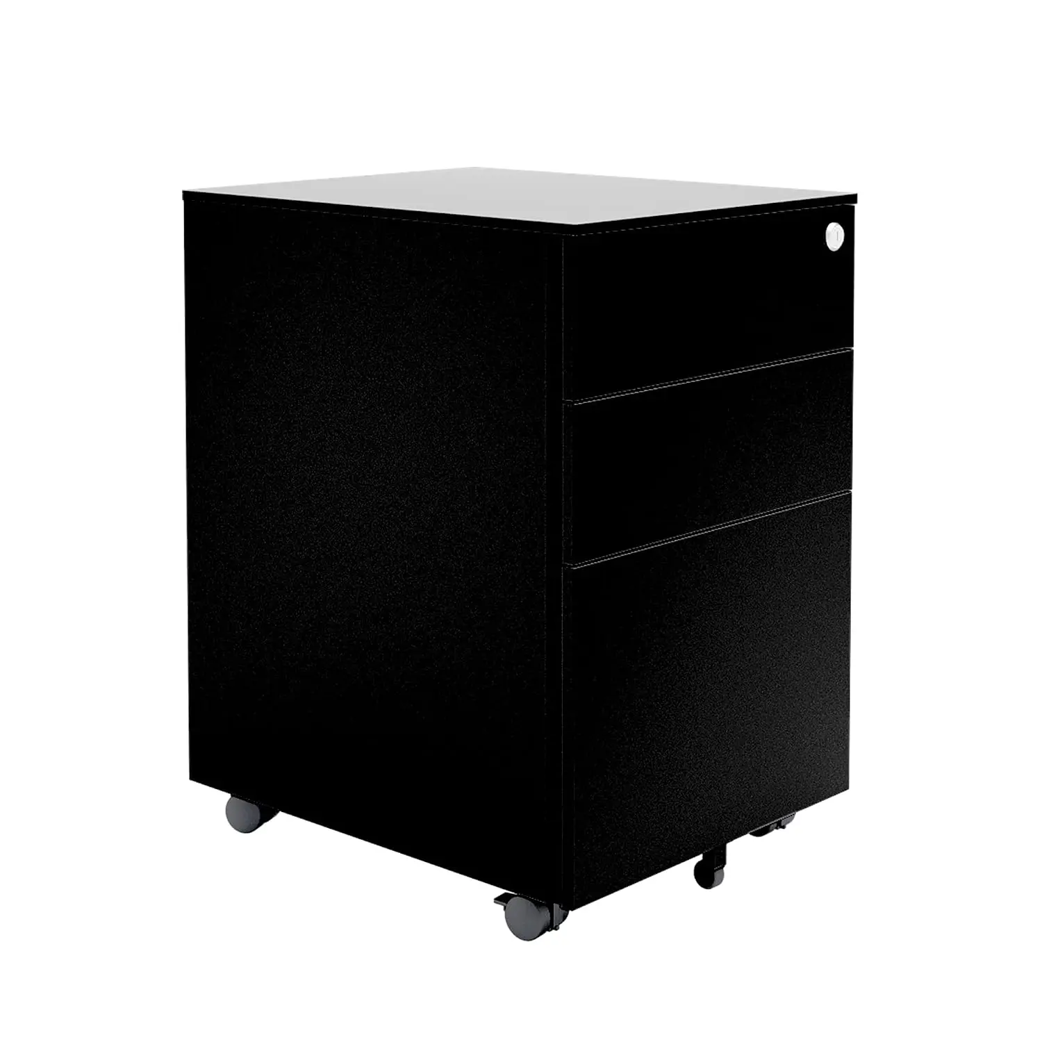 Metal File Cabinet 3 Drawers Storage Lockable Top Drawer Rolling Wheels Home Office Black, Customized