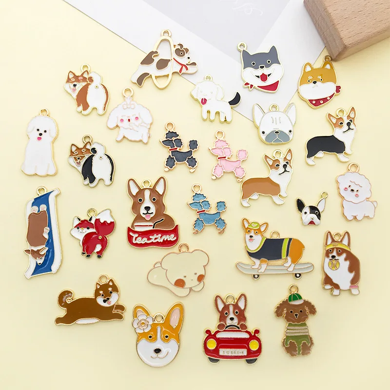 Kpop Lovely Dog KC Alloy Enamel Charm For Jewelry Making DIY Accessories Supplies Necklace Bracelet Bangle Pendant Wholesale