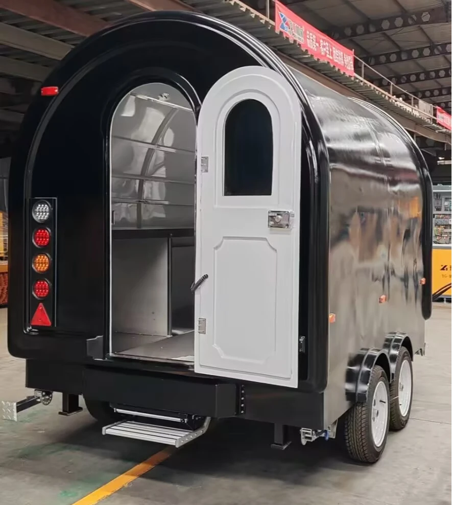 All Weather Food Trailer With Large Serving Windows And Protective Awning For Year Round Street Food Business