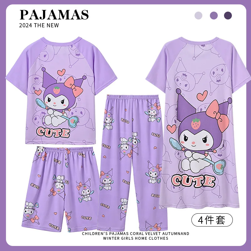 

4pcs Kuromis Pajamas Set New Summer Cartoon Cotton Short Sleeve Set Girls sleepwear Children's Homewear Baby Girl Outfit Set