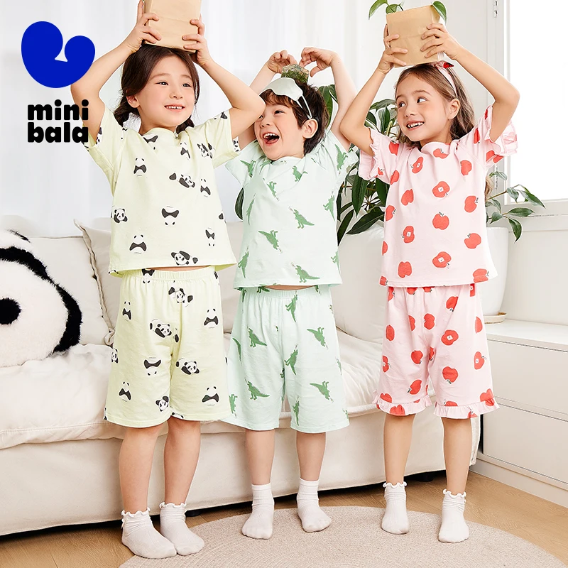 

Mini Bala Boys and Girls Skin-Friendly Pure Cotton Homewear Set Baby Breathable Pajamas for Cozy Nights
