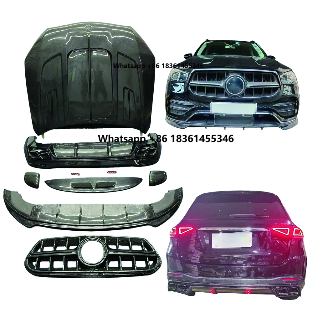 For GLE350 450/AMG53 SUV LD Style Aerodynamic Kit - Carbon Fiber Grille, Front Lip, Spoiler, Hood & Exhaust Tips