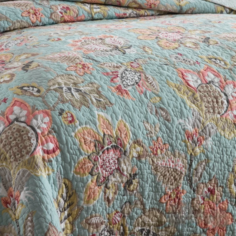 CHAUSUB Printed Quilt 100% Cotton Fabric Bedspread & Coverlet Lightweight Comforter with 2 Pillowcase 3PCS Summer Bedding Set