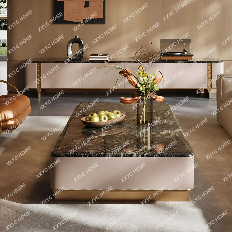 XXCreative design Italian-style light luxury high-end living room rectangular solid wood storage coffee table