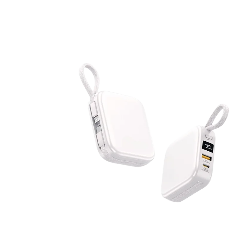 Power Bank 10000mAh Mini 22.5W Fast Charge Built-in Dual Cables Portable Charger For iPhone Android